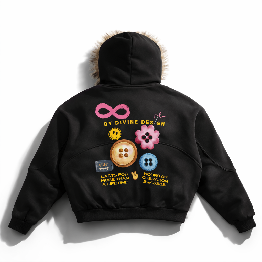 "By Divine design" Sun Fade Boxy Detachable Fur Hoodie
