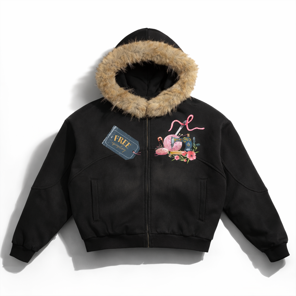 "By Divine design" Sun Fade Boxy Detachable Fur Hoodie